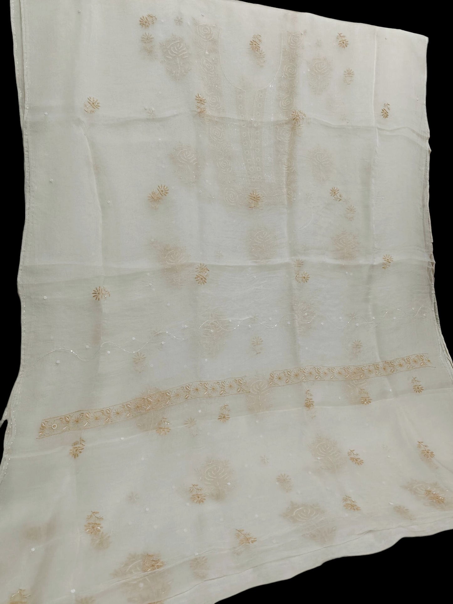Rose Chikankari Organza Suit with Moti & Cut Dana Detailing