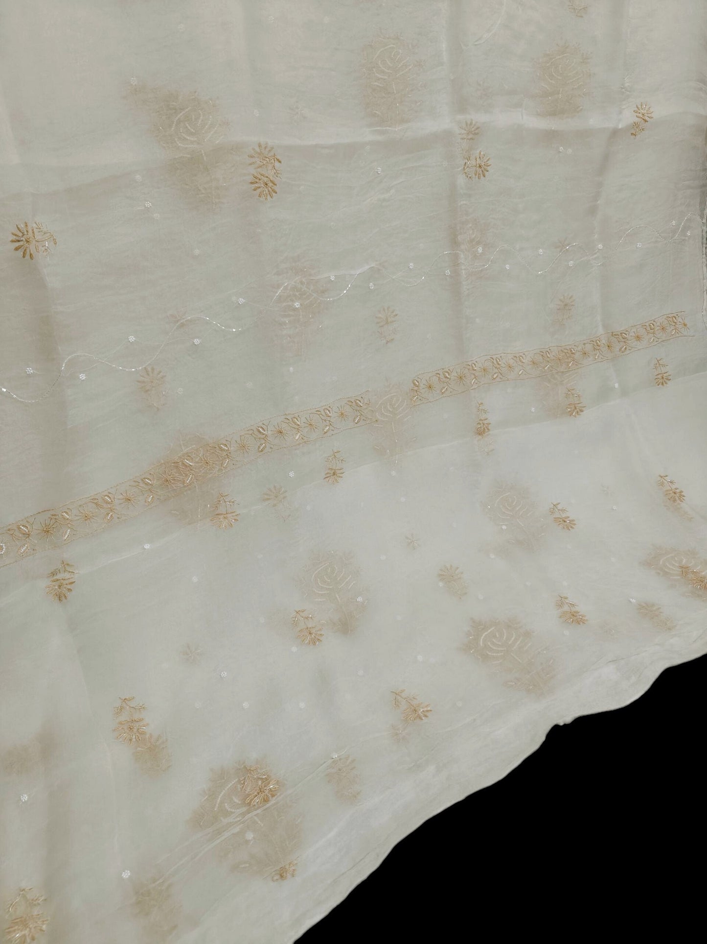 Rose Chikankari Organza Suit with Moti & Cut Dana Detailing