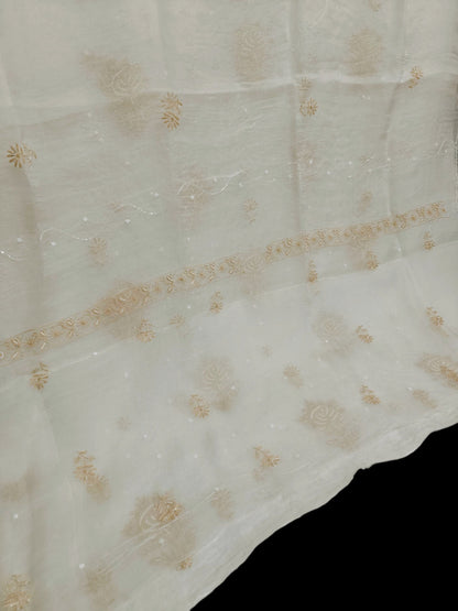 Rose Chikankari Organza Suit with Moti & Cut Dana Detailing