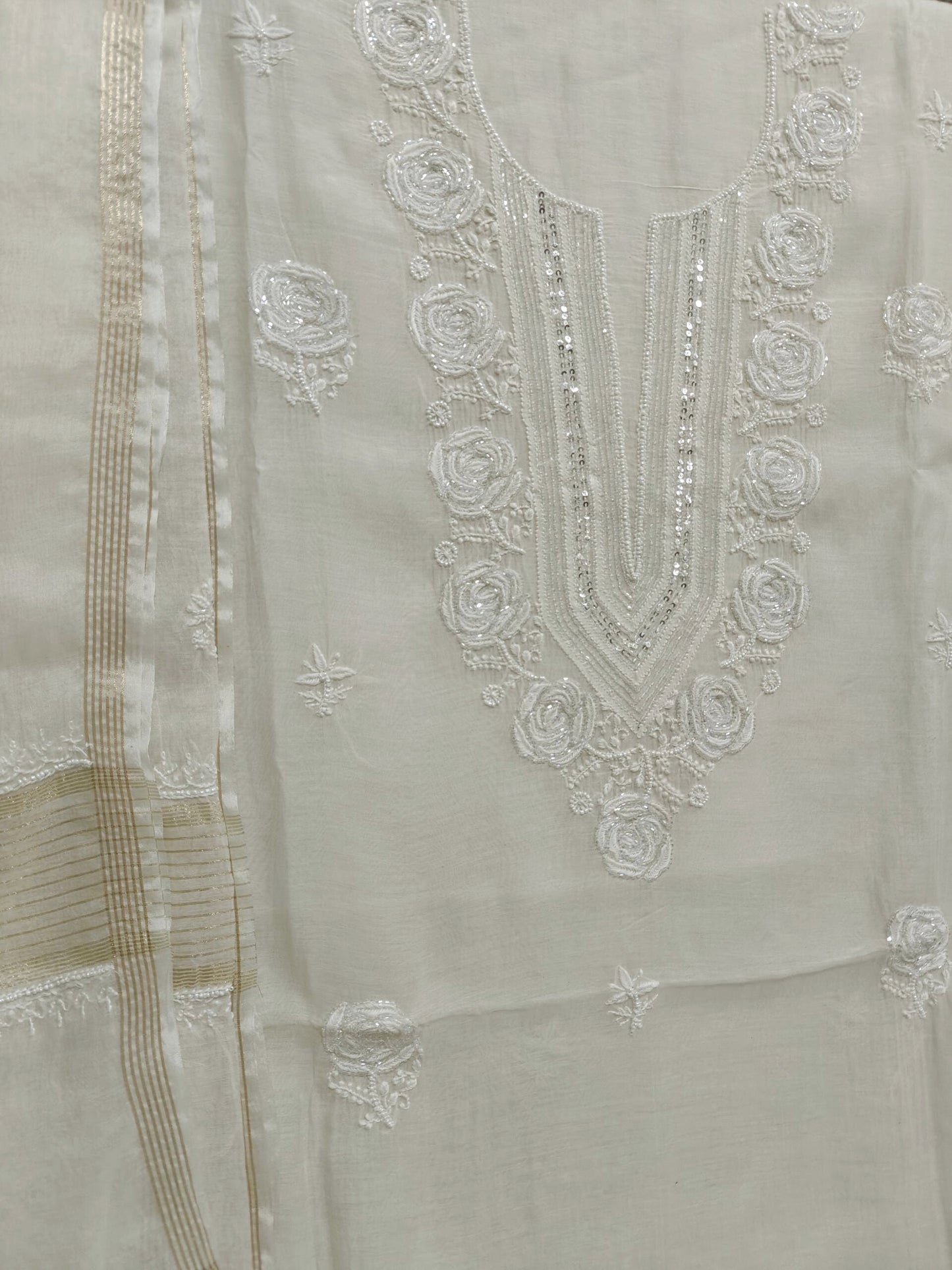 Rose Chikankari Mul Suit with Moti & Cut Dana work
