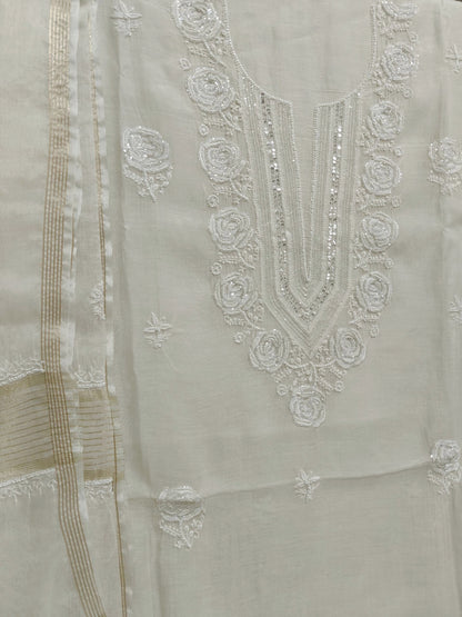 Rose Chikankari Mul Suit with Moti & Cut Dana work