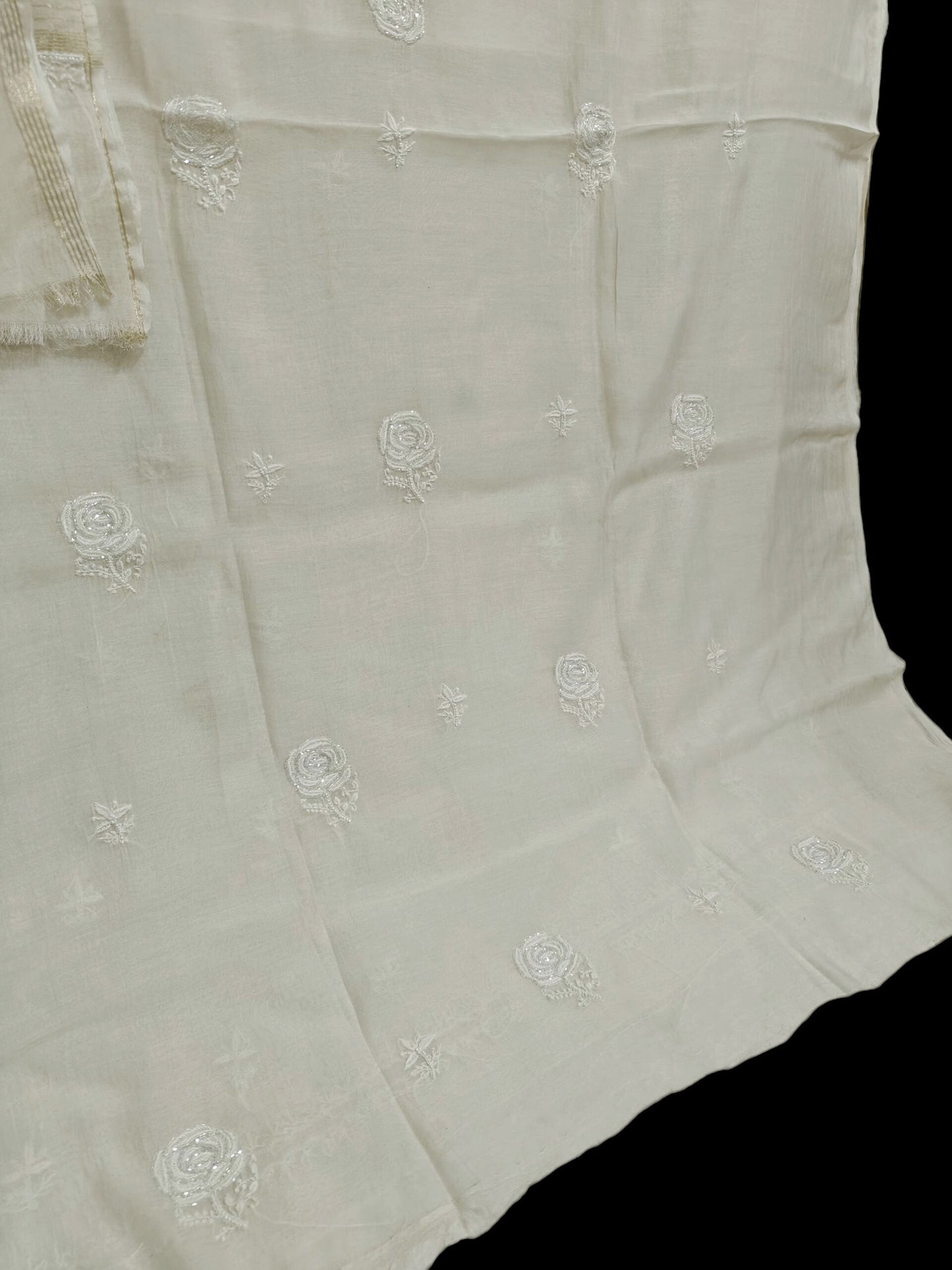 Rose Chikankari Mul Suit with Moti & Cut Dana work