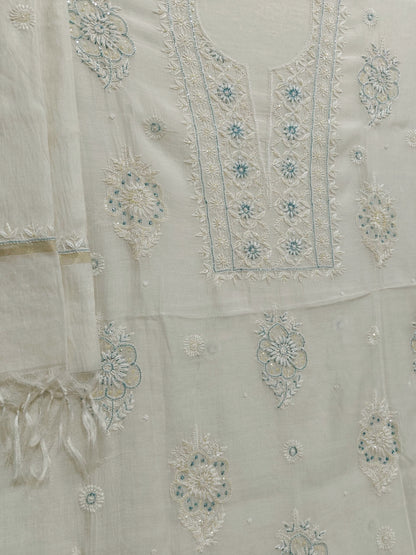 Floral Chikankari Mul Suit with Moti & Cut Dana work