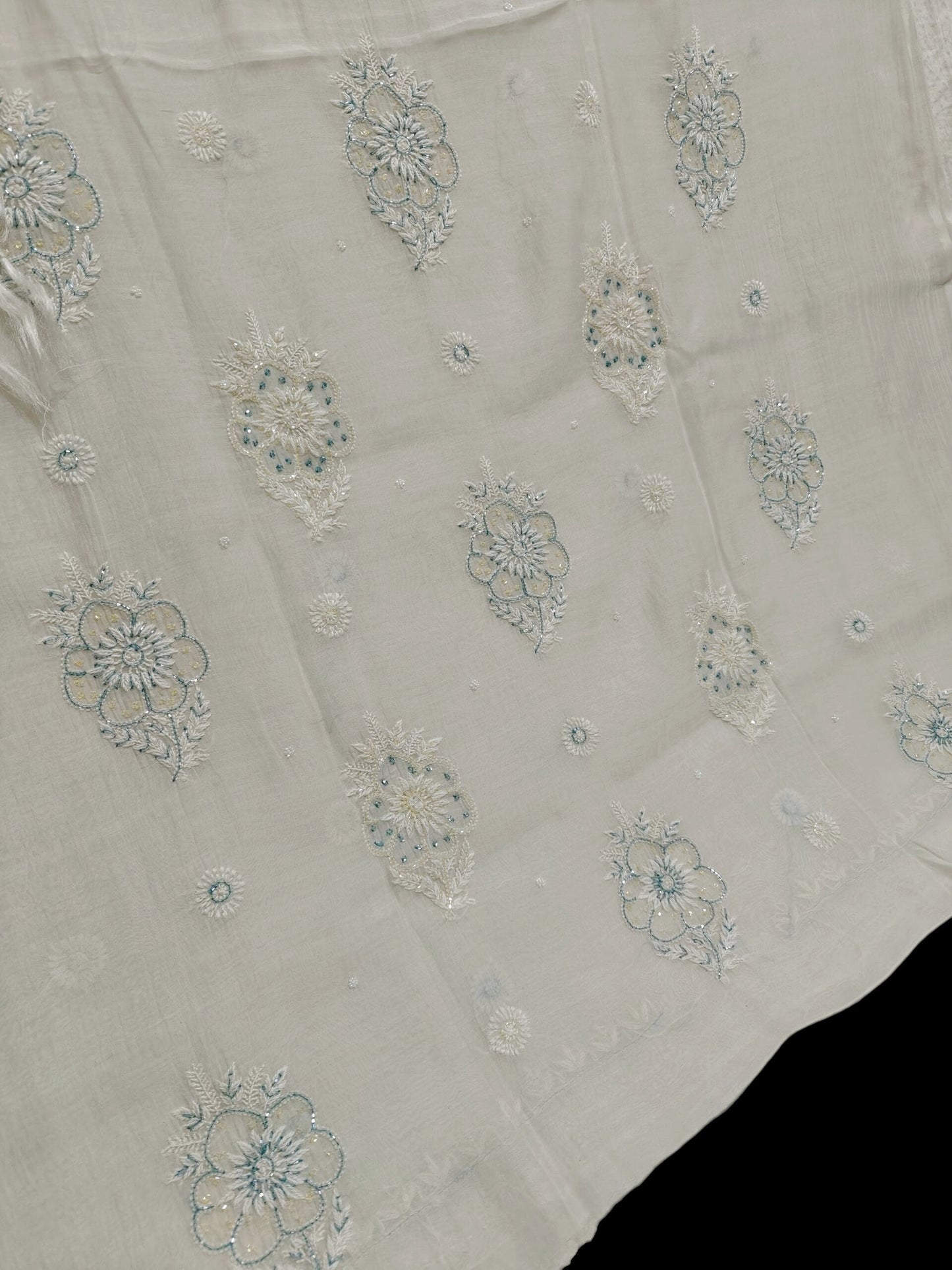 Floral Chikankari Mul Suit with Moti & Cut Dana work