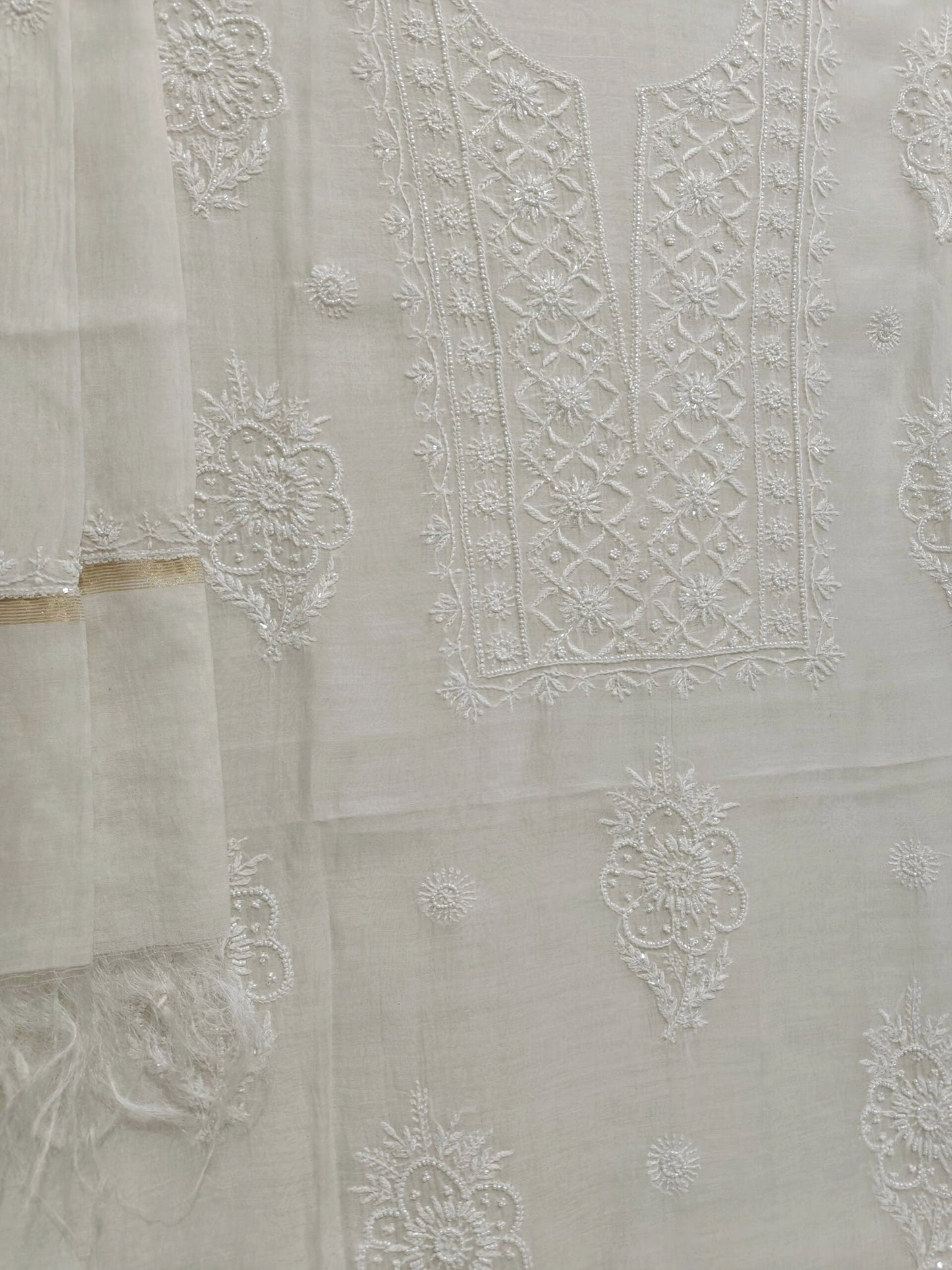 Floral Chikankari Mul Suit with Moti & Cut Dana work