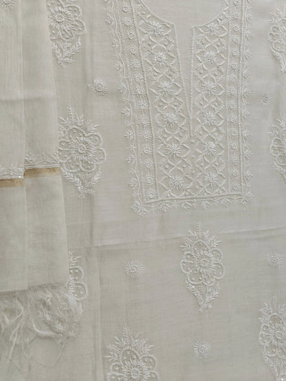 Floral Chikankari Mul Suit with Moti & Cut Dana work