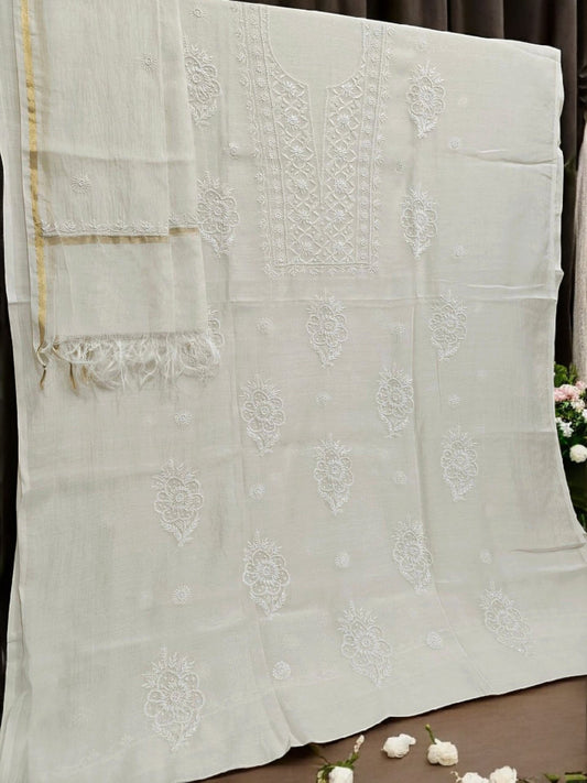 Floral Chikankari Mul Suit with Moti & Cut Dana work