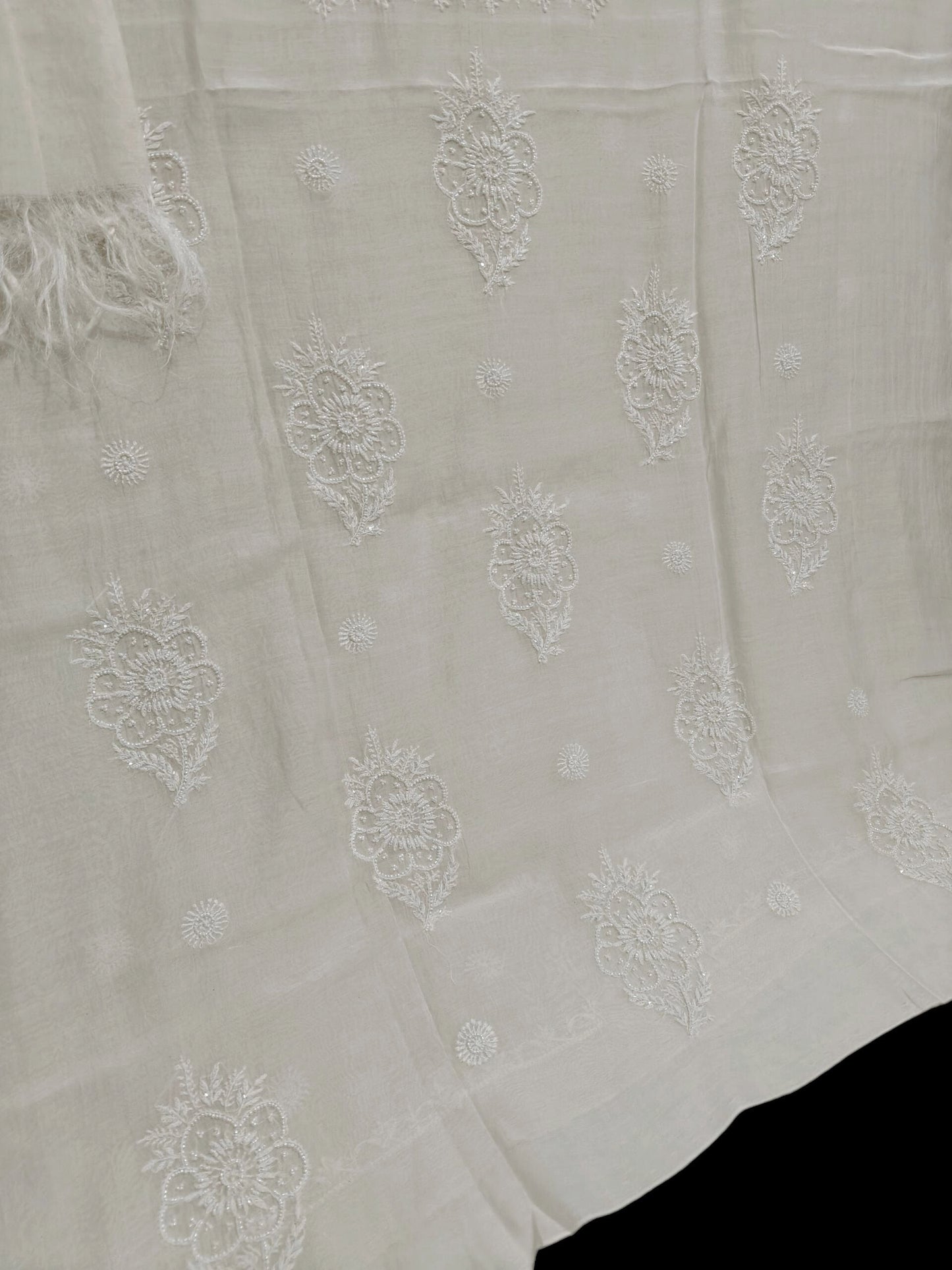Floral Chikankari Mul Suit with Moti & Cut Dana work