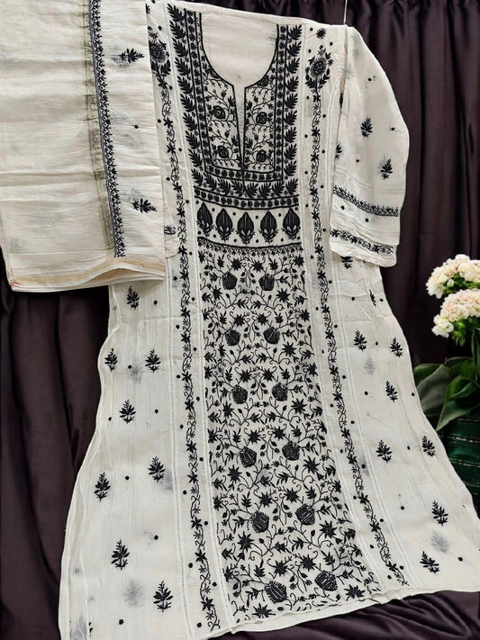 Mul Panel Suit with Moti Cut Dana work - Semi Stiched