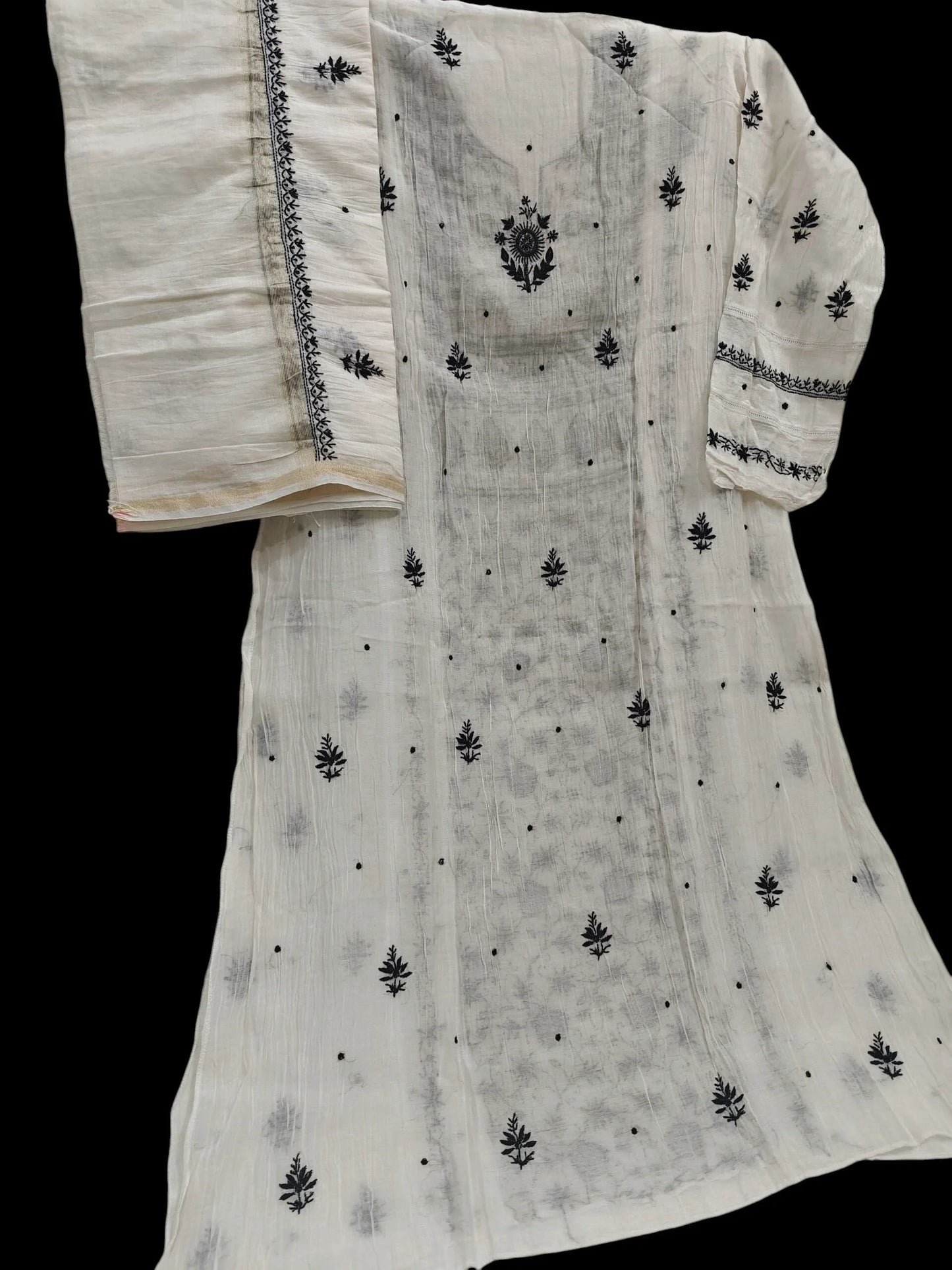 Mul Panel Suit with Moti Cut Dana work - Semi Stiched
