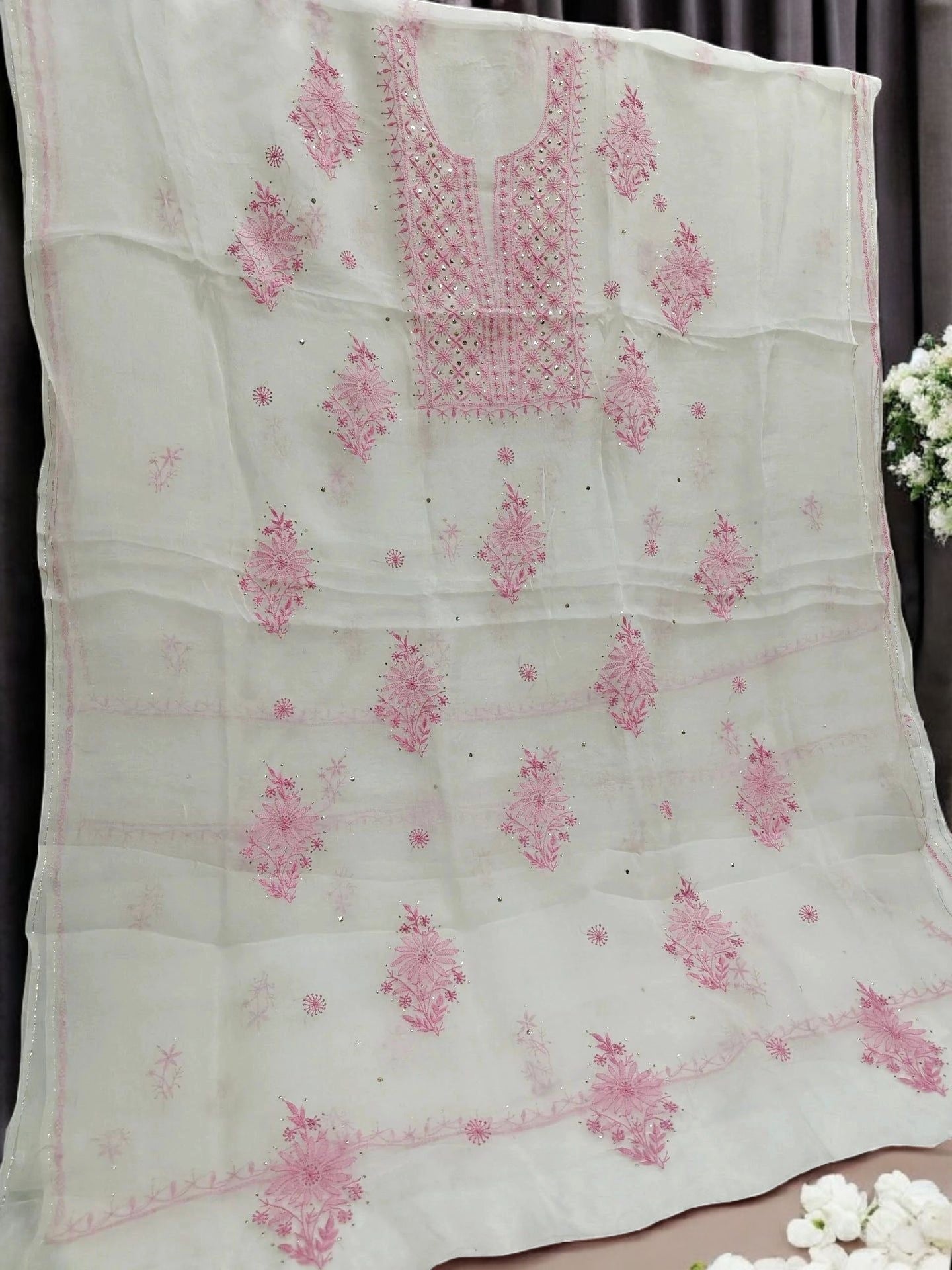 Chikankari Organza Suit with Mukesh Kamdani