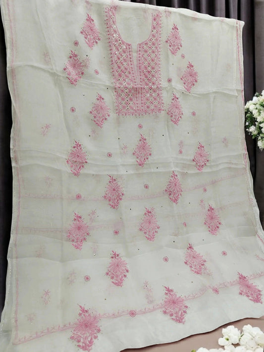 Chikankari Organza Suit with Mukesh Kamdani
