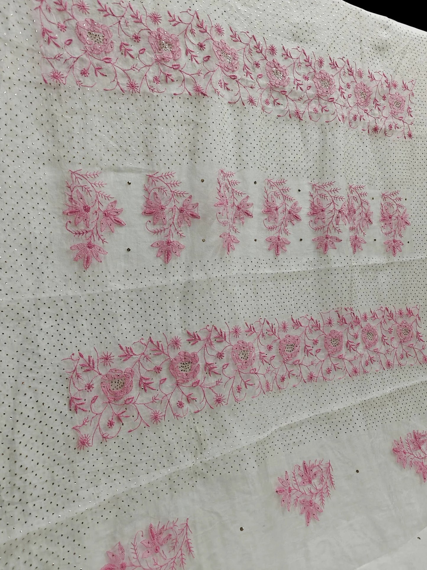 Timeless Organza Chikankari Saree with Handworked Golden Kamdani | With Matching Blouse