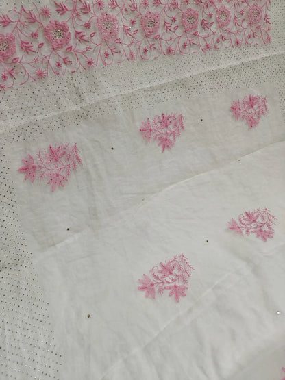 Timeless Organza Chikankari Saree with Handworked Golden Kamdani | With Matching Blouse