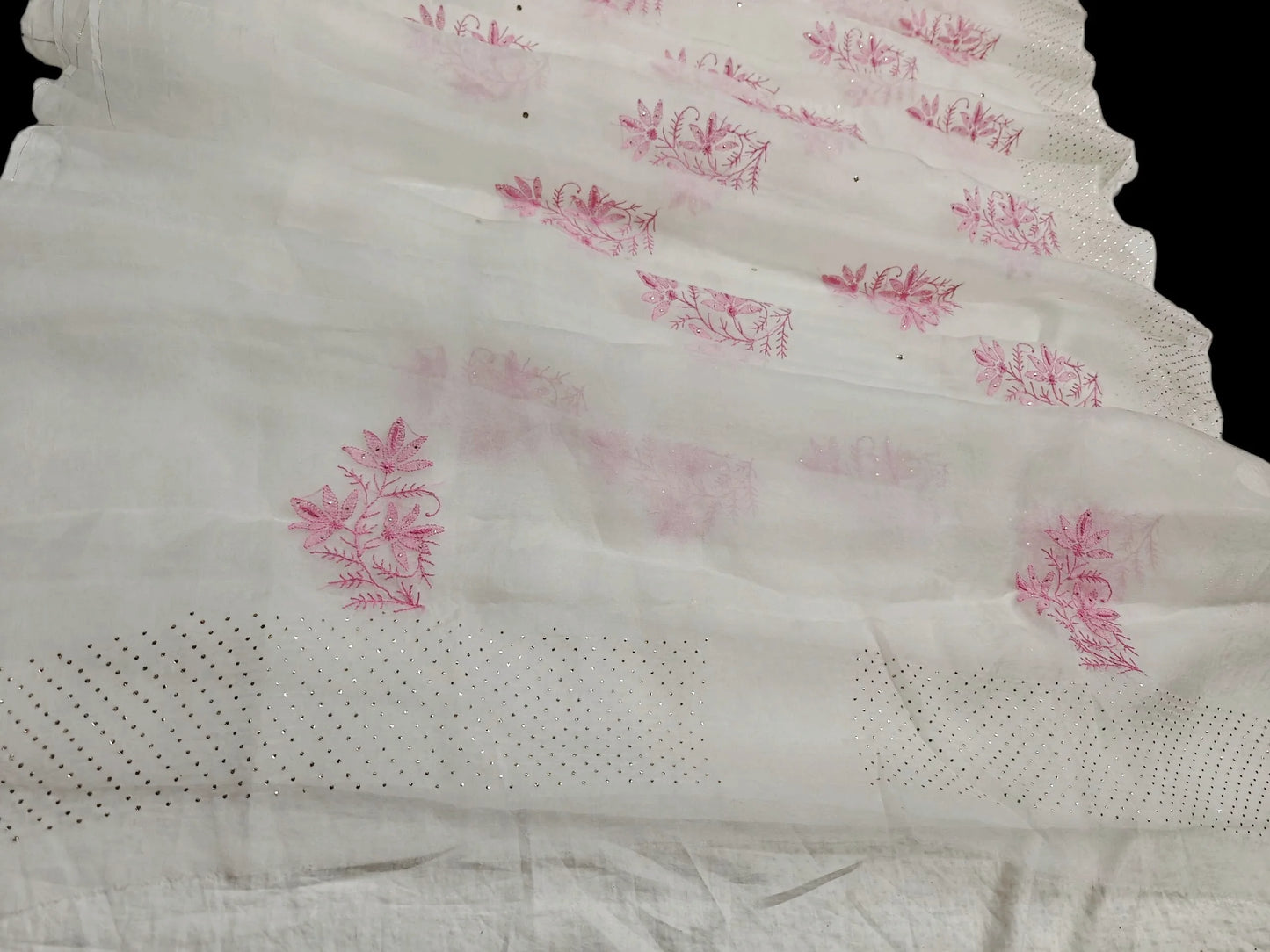 Timeless Organza Chikankari Saree with Handworked Golden Kamdani | With Matching Blouse