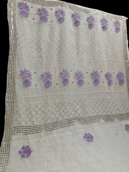 Lavender Bloom Chikankari Organza Saree with Sequin Mukesh Work – Includes Blouse Piece