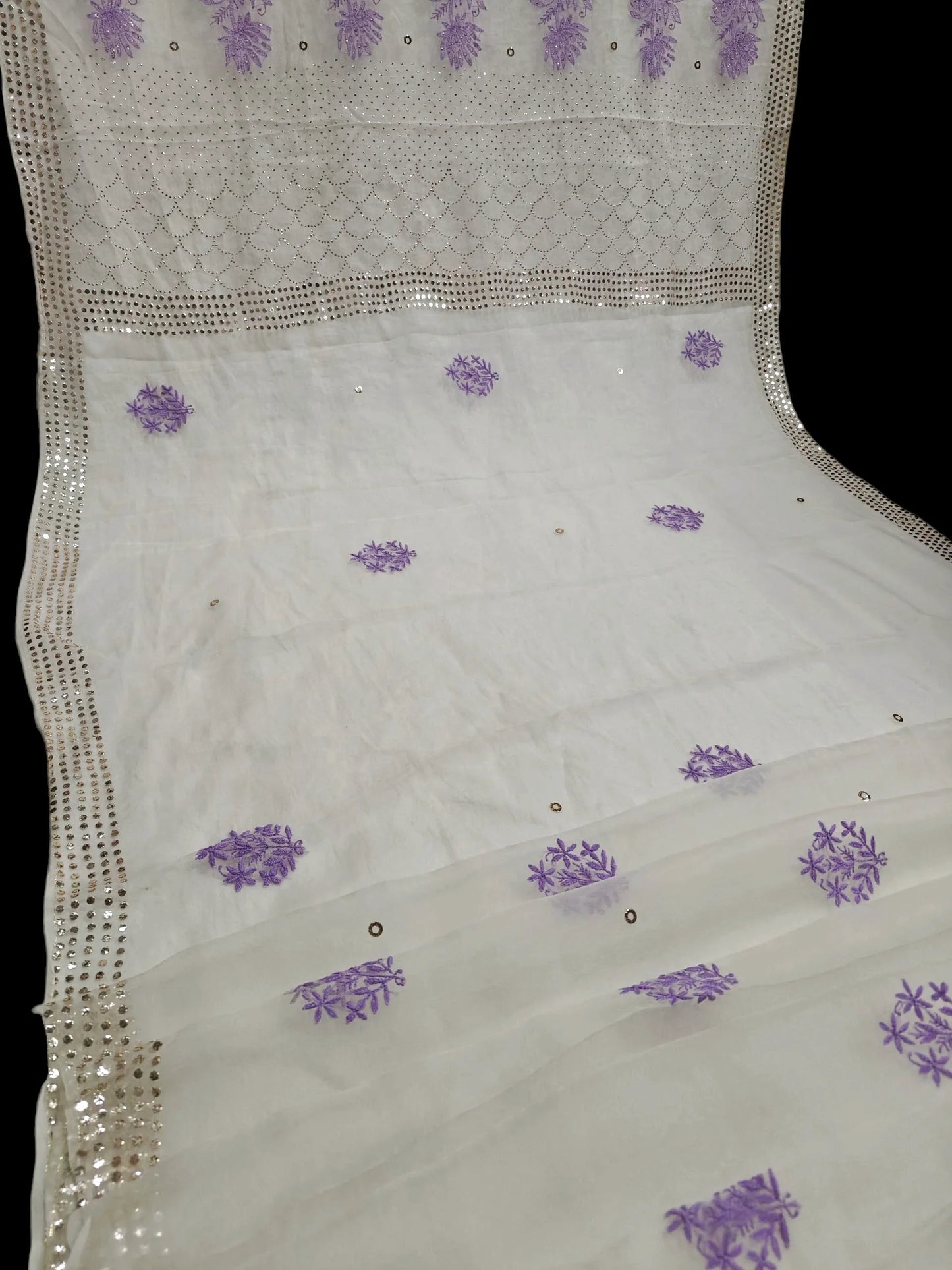 Lavender Bloom Chikankari Organza Saree with Sequin Mukesh Work – Includes Blouse Piece
