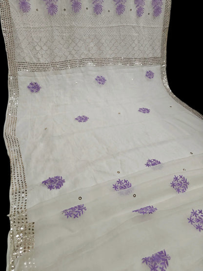 Lavender Bloom Chikankari Organza Saree with Sequin Mukesh Work – Includes Blouse Piece