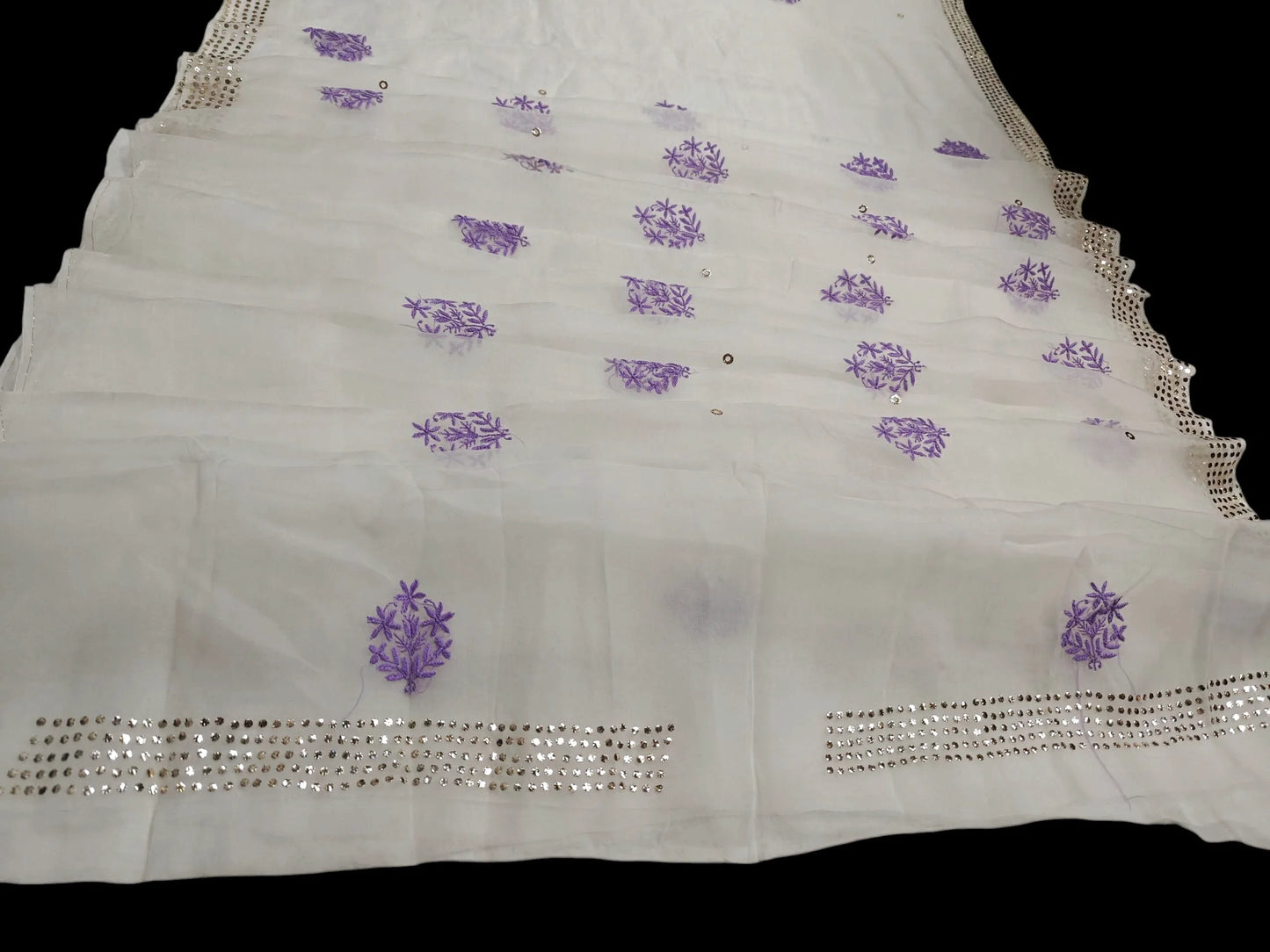 Lavender Bloom Chikankari Organza Saree with Sequin Mukesh Work – Includes Blouse Piece