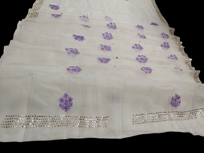 Lavender Bloom Chikankari Organza Saree with Sequin Mukesh Work – Includes Blouse Piece