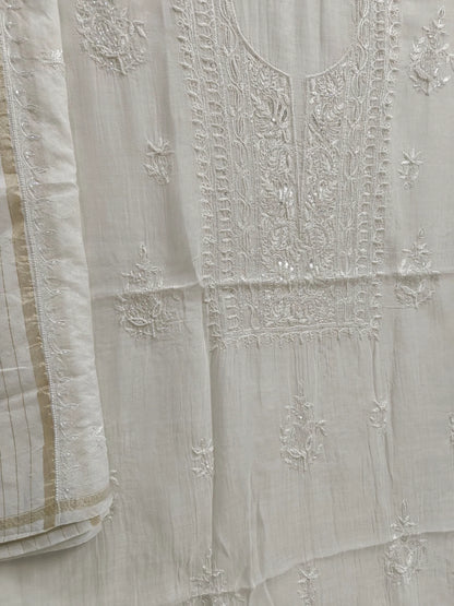 Exquisite Chikankari Suit with Moti Cut Dana work - Unstitched | Pure Mul Fabric