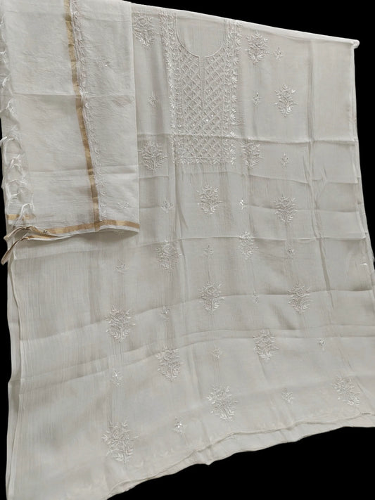 Exquisite Chikankari Suit with Moti Cut Dana work – Unstitched | Pure Mul Fabric