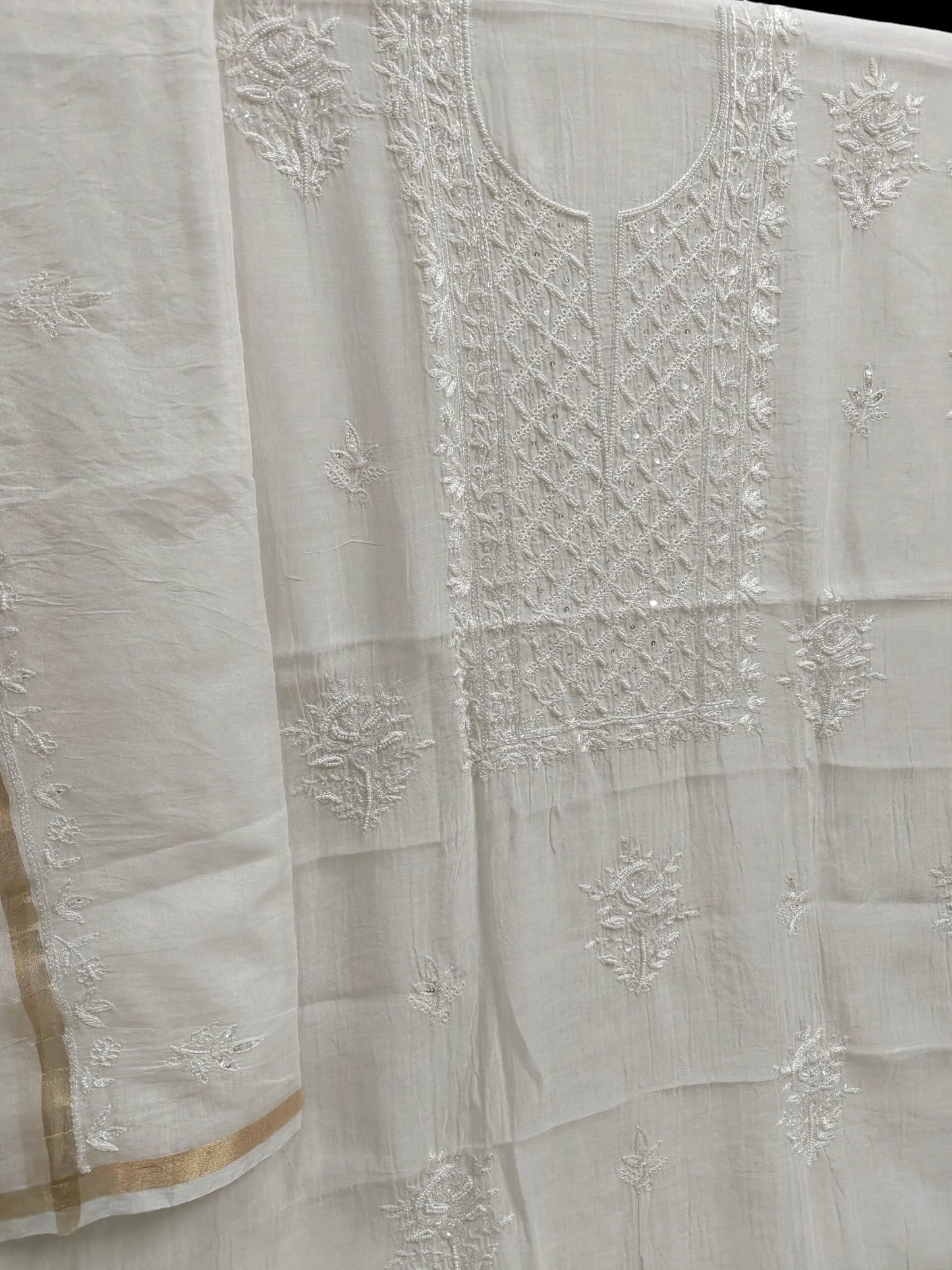 Exquisite Chikankari Suit with Moti Cut Dana work – Unstitched | Pure Mul Fabric