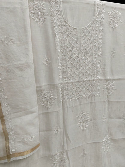 Exquisite Chikankari Suit with Moti Cut Dana work – Unstitched | Pure Mul Fabric