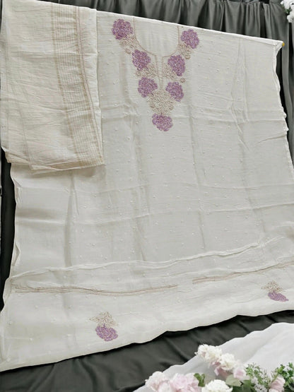 Floral Chikankari Mul Suit with Moti & Cut Dana work