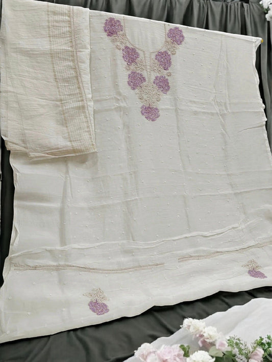 Floral Chikankari Mul Suit with Moti & Cut Dana work
