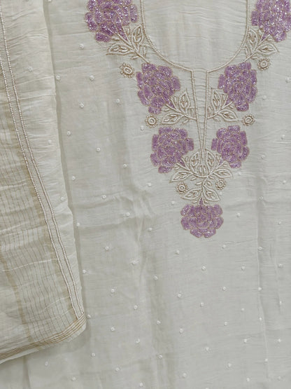 Floral Chikankari Mul Suit with Moti & Cut Dana work