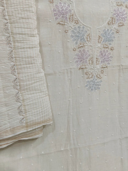 Floral Chikankari Mul Suit with Moti & Cut Dana work