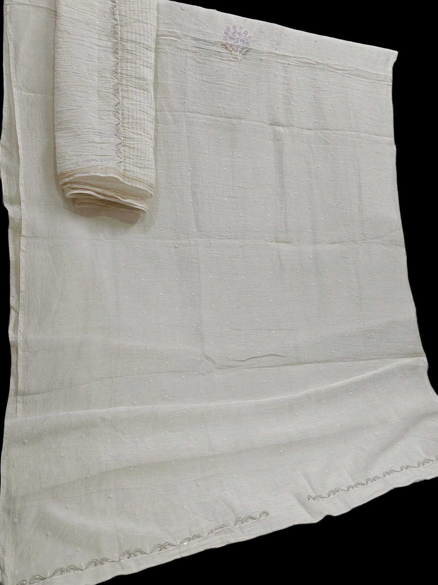 Floral Chikankari Mul Suit with Moti & Cut Dana work