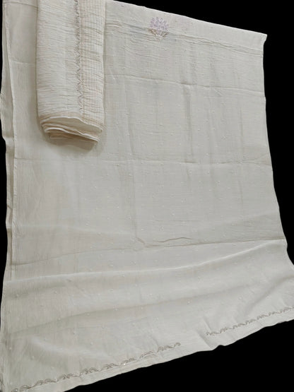 Floral Chikankari Mul Suit with Moti & Cut Dana work