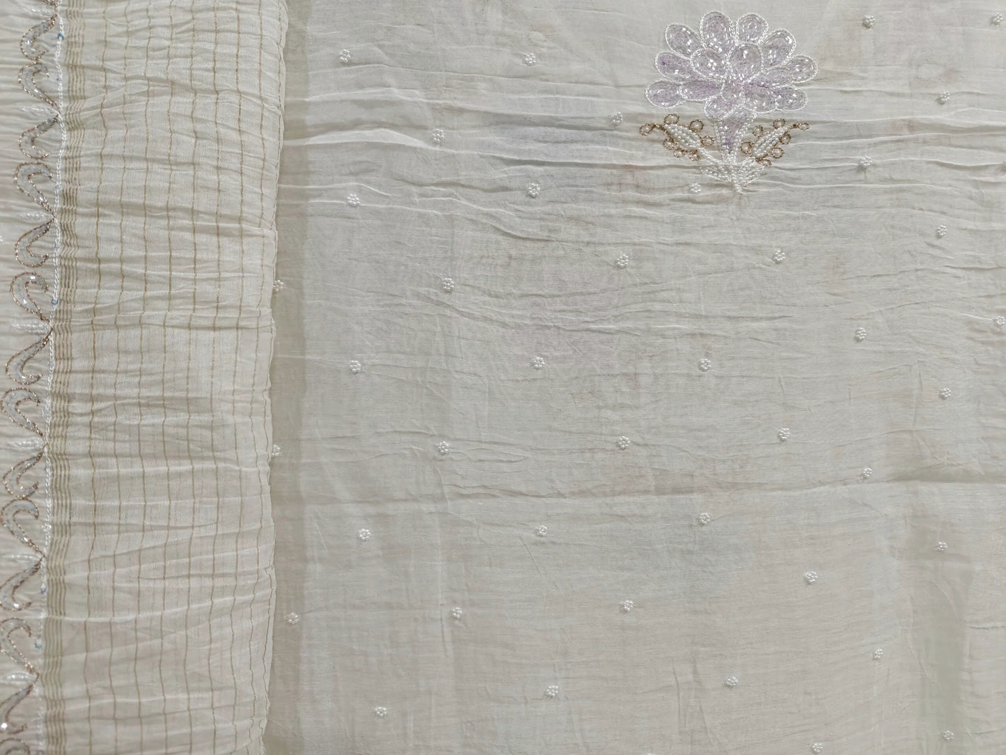Floral Chikankari Mul Suit with Moti & Cut Dana work