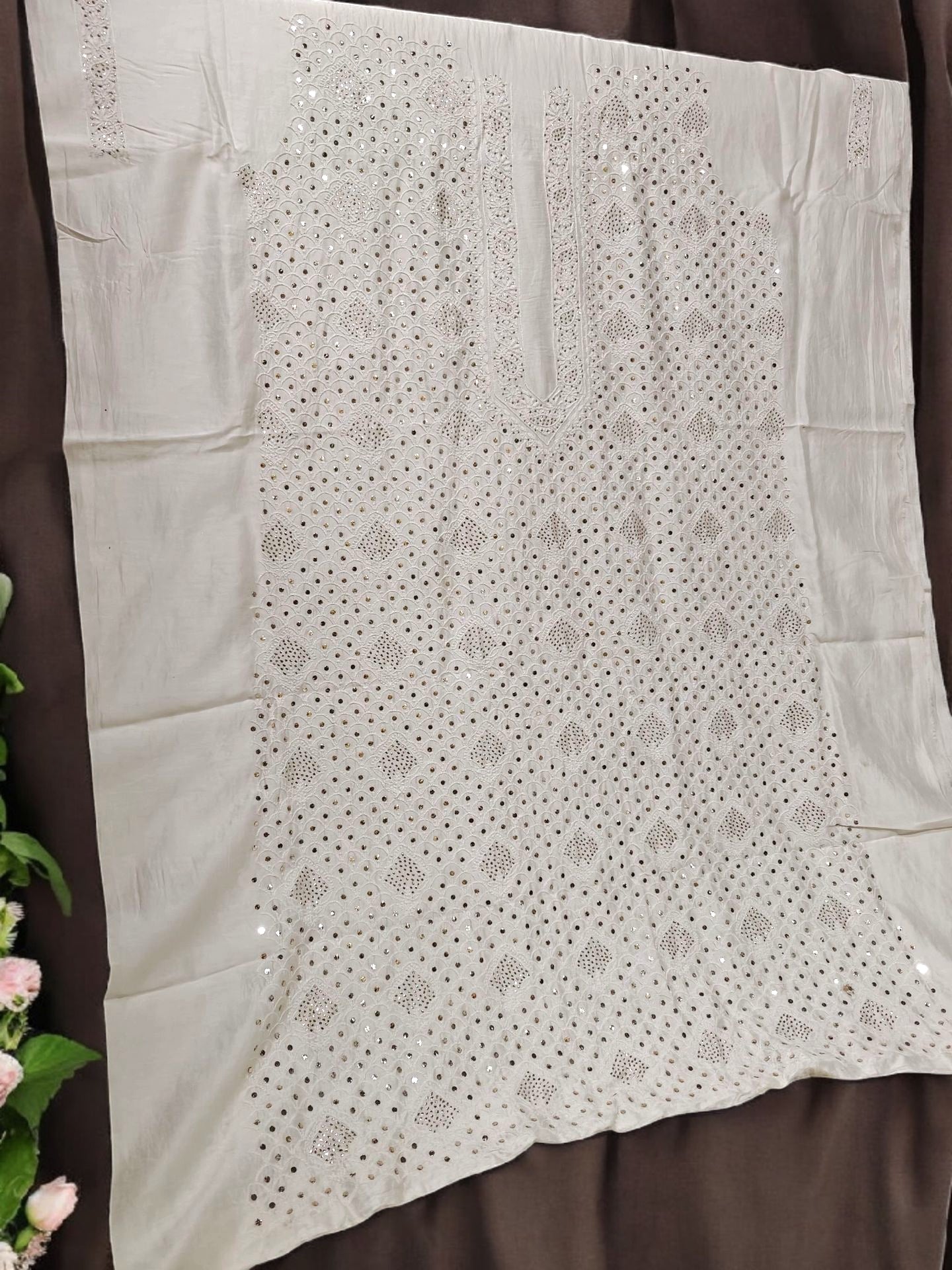Refined Mukesh Kamdani Handwork Kurta Fabric – Unstitched | Mul Chanderi
