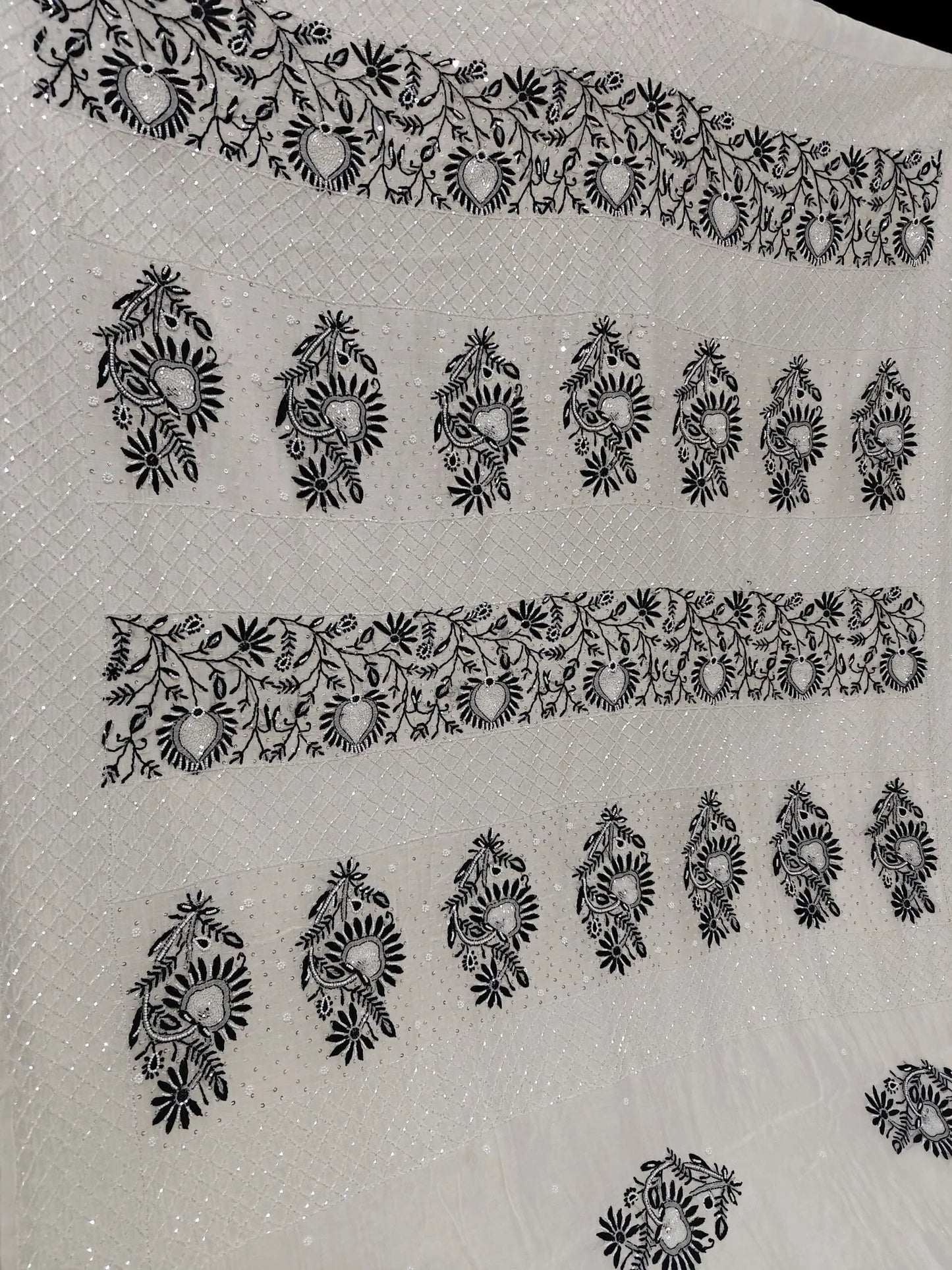 Graceful Black Thread Chikan Saree with Moti Cut Dana Highlights – Pure Mul Fabric