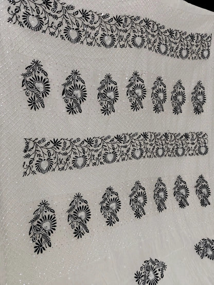 Graceful Black Thread Chikan Saree with Moti Cut Dana Highlights – Pure Mul Fabric