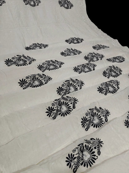 Graceful Black Thread Chikan Saree with Moti Cut Dana Highlights – Pure Mul Fabric