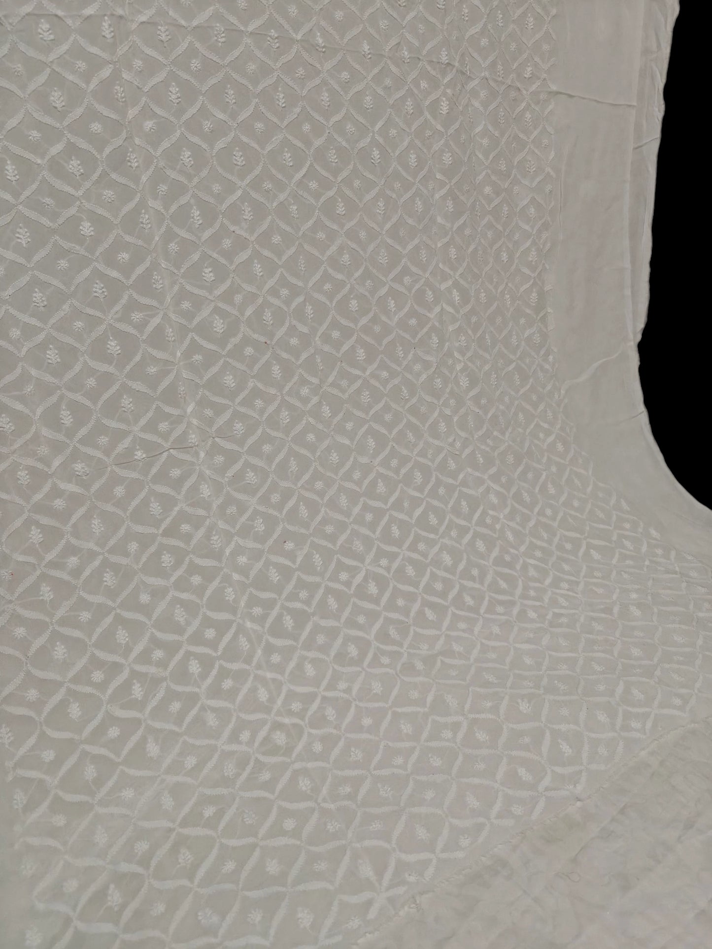 Classic White Chikankari Hand-Embroidered Men's Kurta – Unstitched | Georgette Fabric