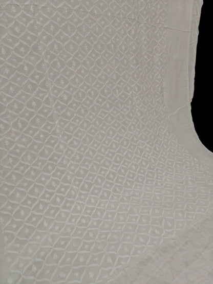 Classic White Chikankari Hand-Embroidered Men's Kurta – Unstitched | Georgette Fabric