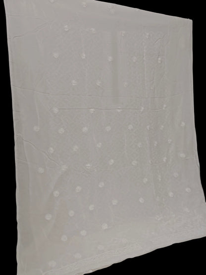Classic White Chikankari Hand-Embroidered Men's Kurta – Unstitched | Georgette Fabric