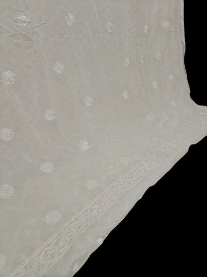 Classic White Chikankari Hand-Embroidered Men's Kurta – Unstitched | Georgette Fabric