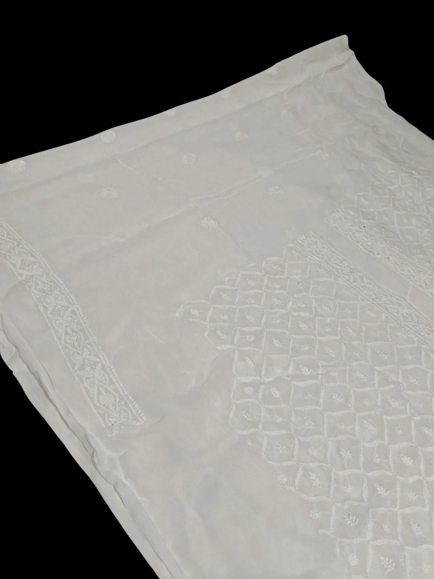 Classic White Chikankari Hand-Embroidered Men's Kurta – Unstitched | Georgette Fabric