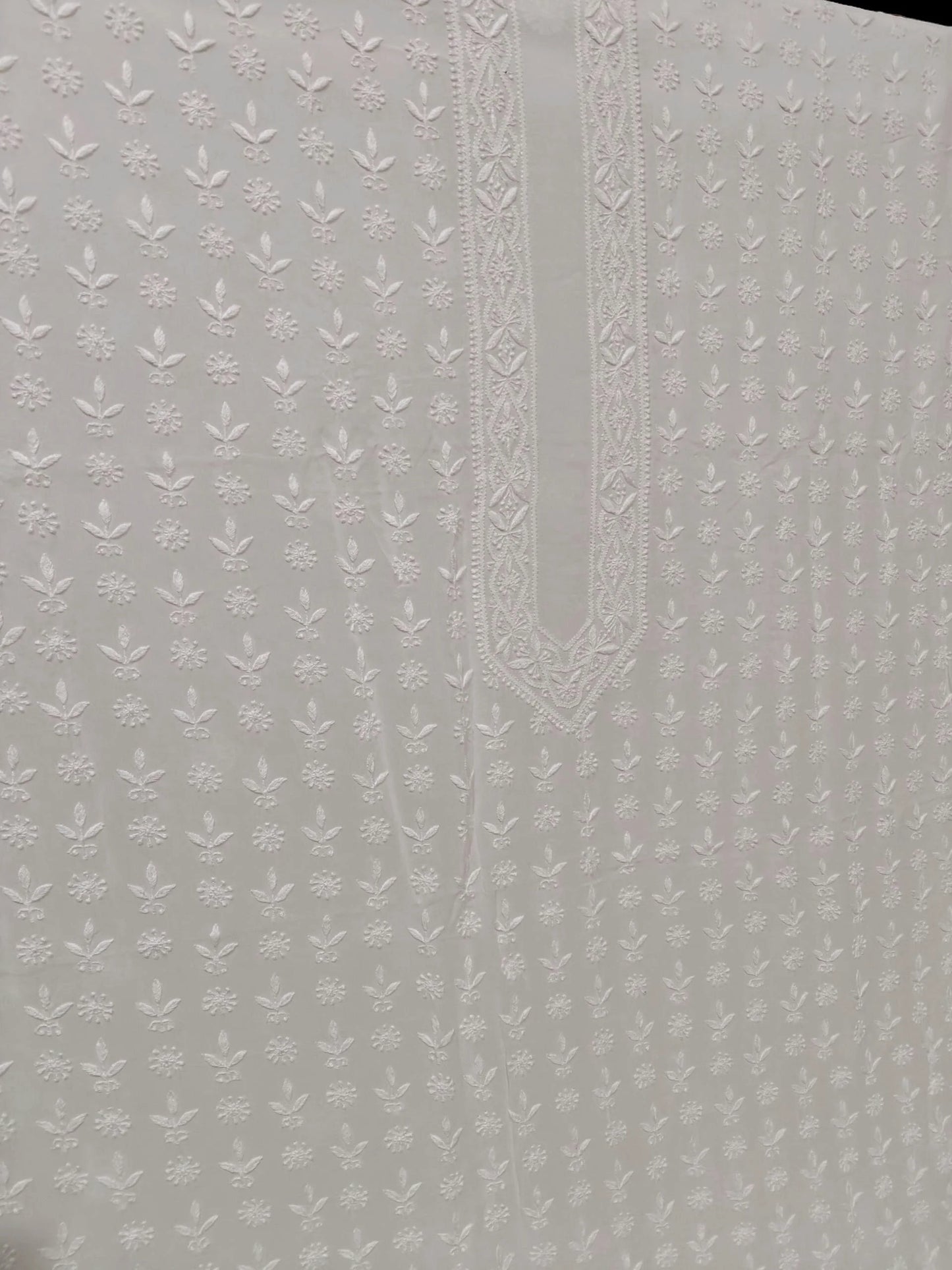 Classic White Chikankari Hand-Embroidered Men's Kurta – Unstitched | Georgette Fabric
