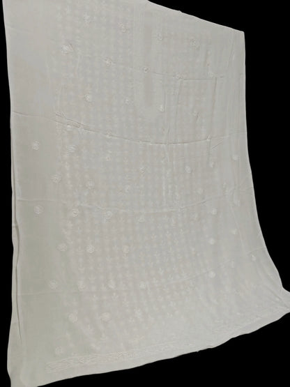 Classic White Chikankari Hand-Embroidered Men's Kurta – Unstitched | Georgette Fabric