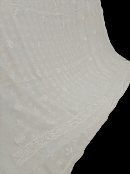 Classic White Chikankari Hand-Embroidered Men's Kurta – Unstitched | Georgette Fabric
