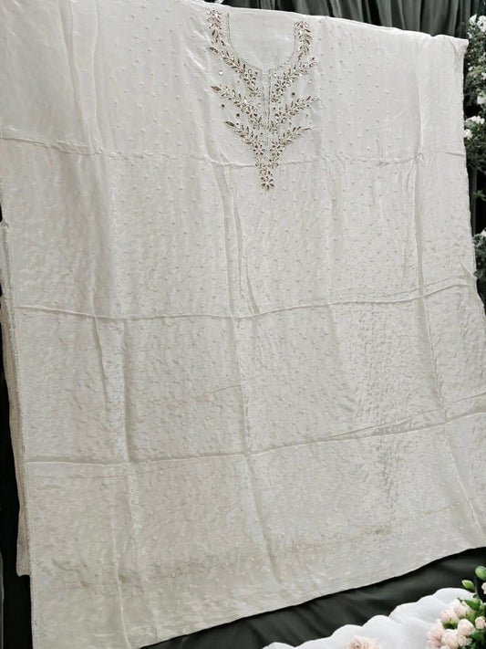 Mukesh Kamdani Suit with Moti Pearl work – Un-Stitched | Organza Silk Fabric