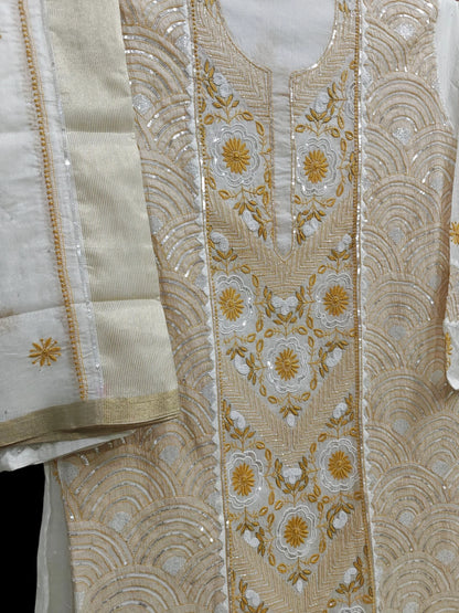 Graceful Moti Pearl & Sequin Handwork Chikankari Suit – Semi-Stitched | Premium Semi Mul Fabric