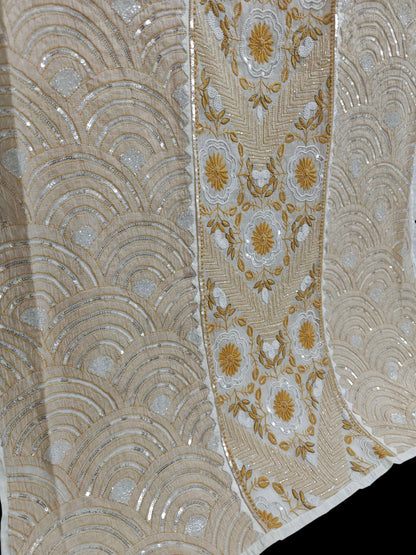Graceful Moti Pearl & Sequin Handwork Chikankari Suit – Semi-Stitched | Premium Semi Mul Fabric